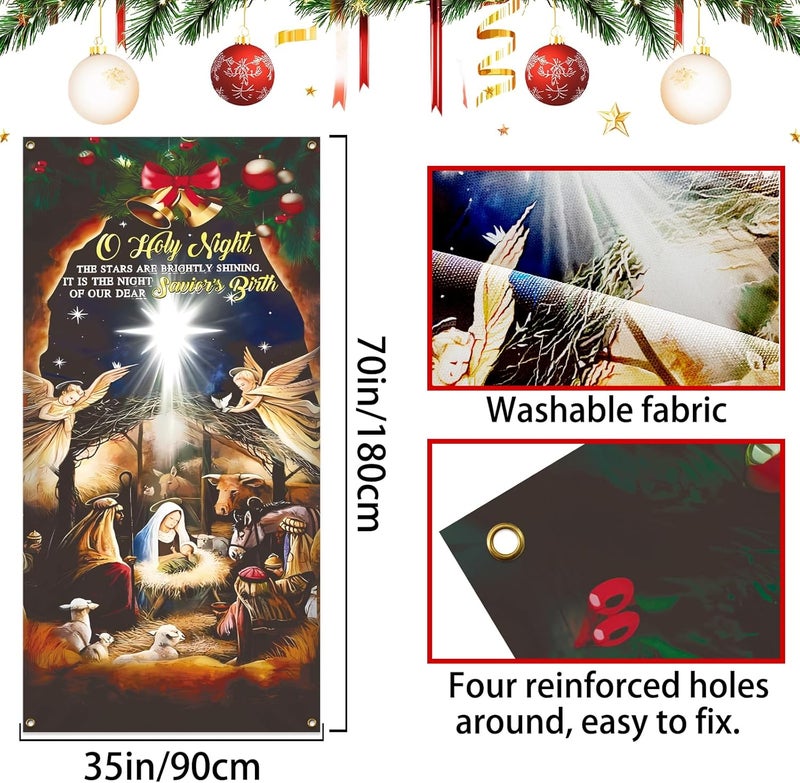 Zeptrix Christmas Door Cover Decorations,Jesus Nativity Scene Christmas Fabric Door Decoration Porch Sign Holy Night Outdoor Religious Front Door Banner Winter Holiday New Year Xmas Office Home Party Supplies - Image 2